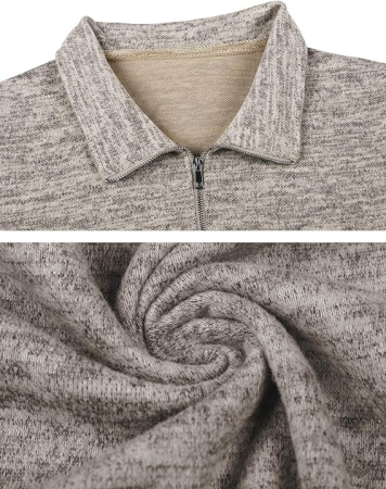 Bluza lejera pentru femei, maneci lungi, guler inalt, fermoar 3/4, crem/gri M [6]