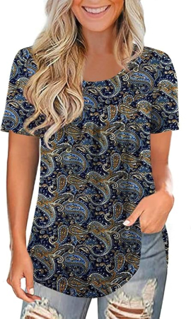 BLUZE FEMEI - Bluza lejera pentru femei, maneci scurte, dantelate, albastru inchis L