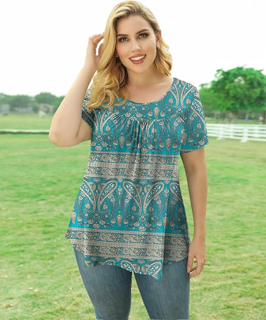 Bluza lejera pentru femei, maneci scurte, dantelate, albastra 4XL [3]