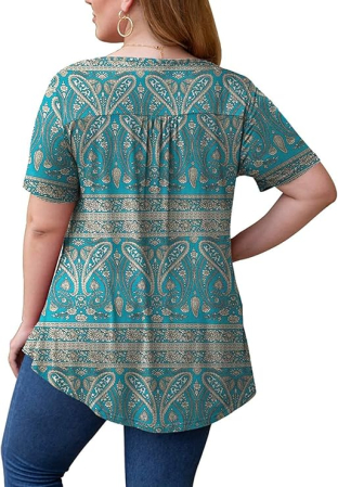 Bluza lejera pentru femei, maneci scurte, dantelate, albastra 4XL [2]