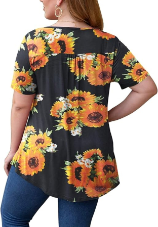 Bluza lejera pentru femei, maneci scurte, dantelate, neagra cu flori XL [2]