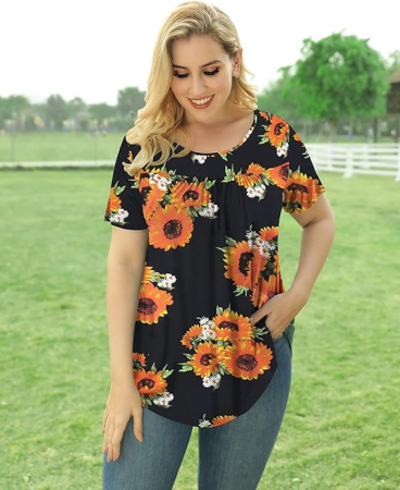 Bluza lejera pentru femei, maneci scurte, dantelate, neagra cu flori 3XL [5]