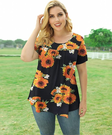 Bluza lejera pentru femei, maneci scurte, dantelate, neagra cu flori XL [3]