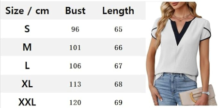 Bluza lejera pentru femei, maneci scurte, decolteu V bordurat, neagra XL [4]