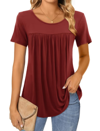 BLUZE FEMEI - Bluza lejera pentru femei, maneci scurte, dantelate, visinie 2XL