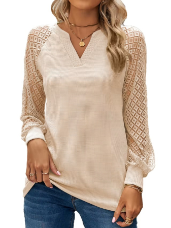 Bluze dama - Bluza lejera pentru femei, pulover respirabil, Crem L