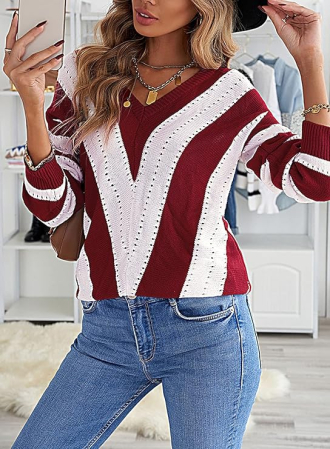 Bluza lejera pentru femei, pulover respirabil, decolteu V maro 2XL [4]