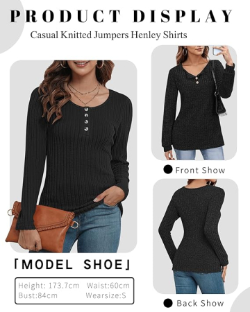 Bluza neagra lejera pentru femei, pulover respirabil, decolteu rotund cu nasturi L [1]