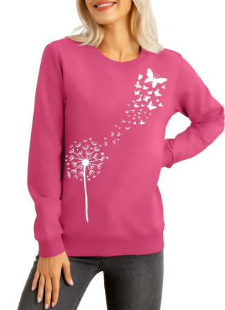 Bluza lejera pentru femei, pulover respirabil, decolteu rotund, Roz S [3]