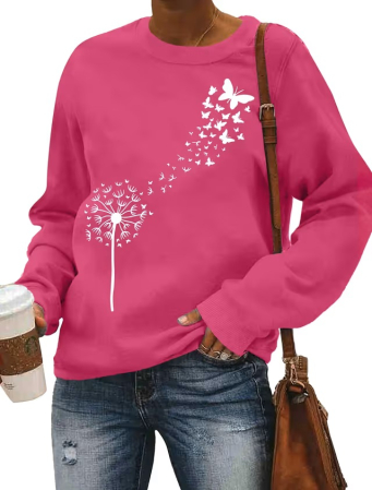 Bluza lejera pentru femei, pulover respirabil, decolteu rotund, Roz S [2]