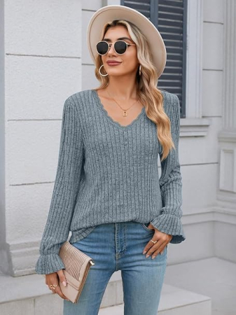 Bluza lejera pentru femei, pulover respirabil, albastru L [4]