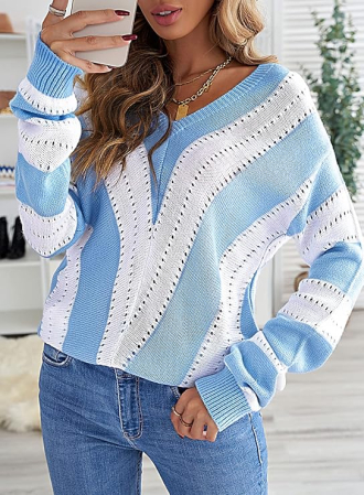 Bluza lejera pentru femei, pulover respirabil, decolteu V albastra 2XL [3]