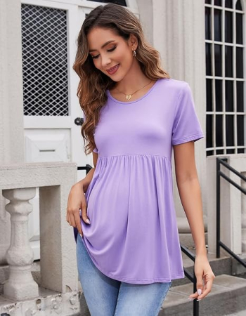 Bluza lejera cu maneca scurta pentru femei insarcinate, mov L [2]