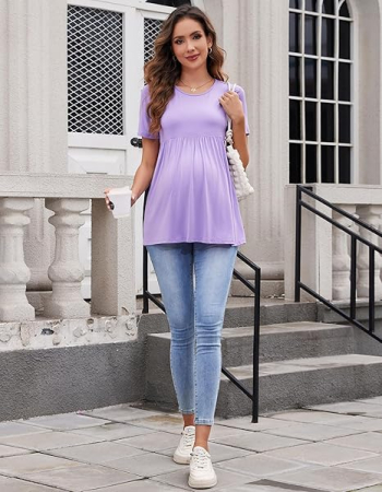 Bluza lejera cu maneca scurta pentru femei insarcinate, mov L [4]
