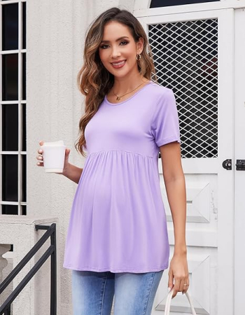 Bluza lejera cu maneca scurta pentru femei insarcinate, mov XL [1]