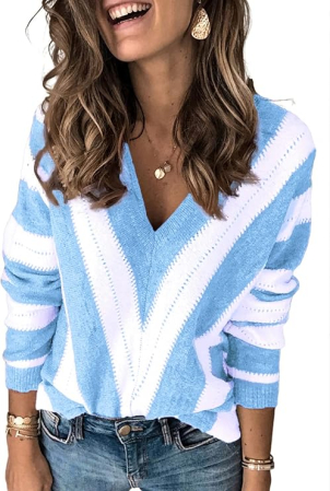 BLUZE FEMEI - Bluza lejera pentru femei, pulover respirabil, decolteu V albastra 2XL