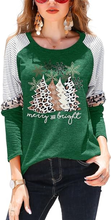 Bluza lejera pentru femei, verde cu model sarbatori 2XL [1]