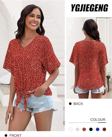 Bluza lejera pentru femei, Rosie din sifon, XL [3]