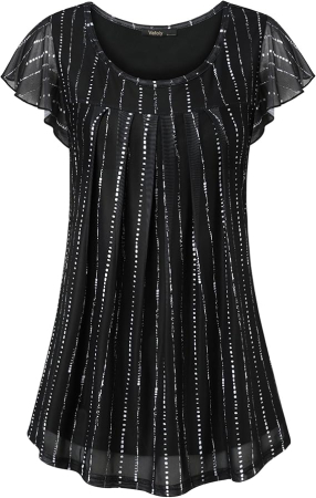 Bluze dama - Bluza lejera pentru femei, subtire, respirabila, maneci scurte, neagra cu dungi L