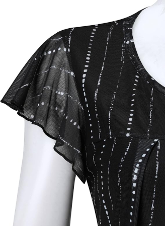 Bluza lejera pentru femei, subtire, respirabila, maneci scurte, neagra cu dungi M [2]