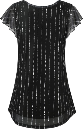 Bluza lejera pentru femei, subtire, respirabila, maneci scurte, neagra cu dungi M [1]