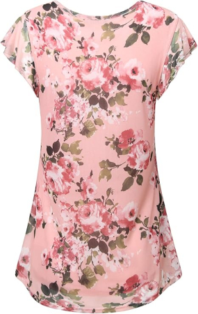 Bluza lejera pentru femei, subtire, respirabila, maneci scurte, Roz cu flori 3XL [1]