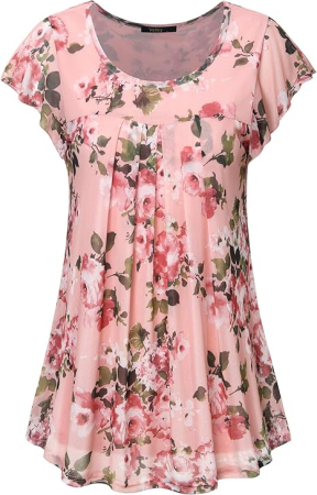 Bluze dama - Bluza lejera pentru femei, subtire, respirabila, maneci scurte, Roz cu flori 3XL