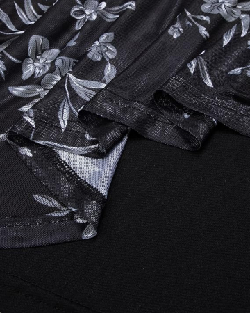 Bluza lejera pentru femei, subtire, respirabila, maneci scurte, neagra cu flori XL [3]