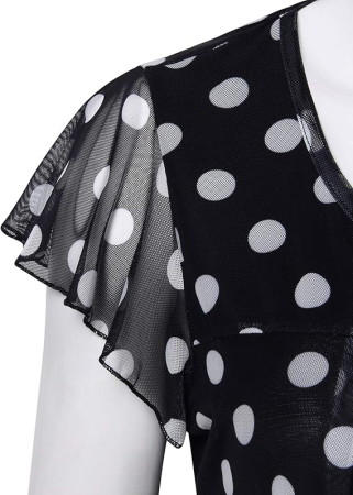 Bluza lejera pentru femei, subtire, respirabila, maneci scurte, neagra cu buline 2XL [2]