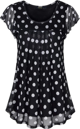 Bluze dama - Bluza lejera pentru femei, subtire, respirabila, maneci scurte, neagra cu buline L