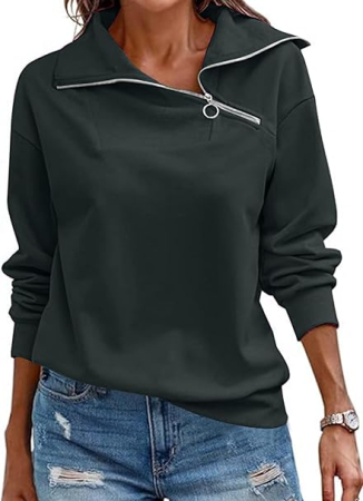 BLUZE FEMEI - Bluza lejera pentru femei, top cu maneci lungi, verde inchis S