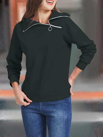 Bluza lejera pentru femei, top cu maneci lungi, verde inchis S [5]