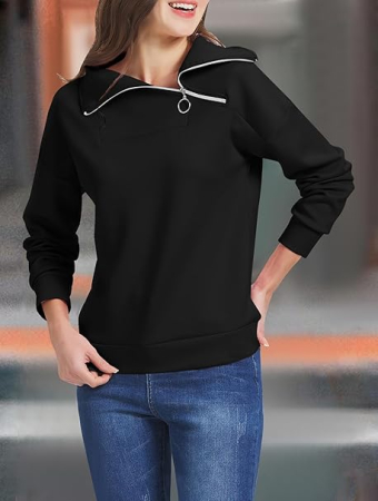 Bluza lejera pentru femei, top cu maneci lungi, neagra M [5]