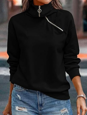 Bluza lejera pentru femei, top cu maneci lungi, neagra M [1]