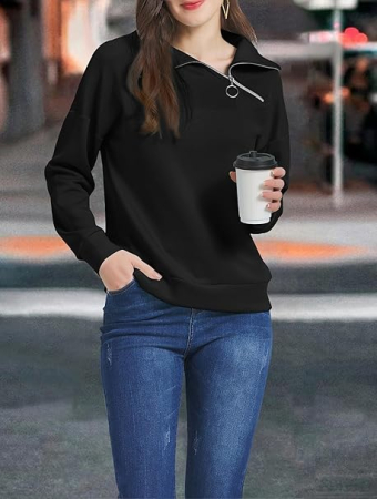 Bluza lejera pentru femei, top cu maneci lungi, neagra M [4]