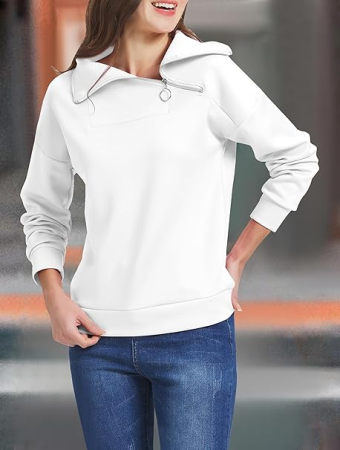 Bluza lejera pentru femei, top cu maneci lungi, alba XL [4]