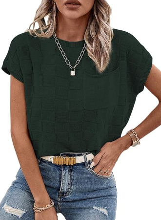 Bluza lejera pentru femei, top cu maneci scurte, Verde L [1]