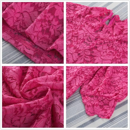 Bluza lejera pentru femei, top cu maneci scurte, dantele Roz L [3]