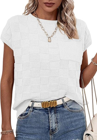 Bluza lejera pentru femei, top cu maneci scurte, Alb L [3]