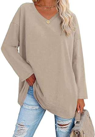 CAMASI FEMEI - Bluza lejera supradimensionata pentru femei, top cu maneci lungi, crem S