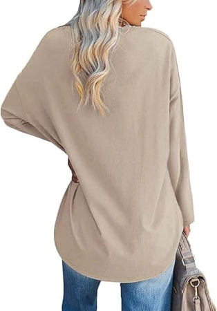 Bluza lejera supradimensionata pentru femei, top cu maneci lungi, crem S [1]
