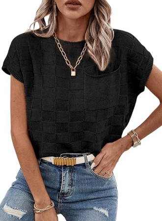 Bluza lejera pentru femei, top cu maneci scurte, Negru L [1]