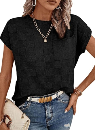Bluza lejera pentru femei, top cu maneci scurte, Negru L [2]