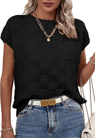 Bluza lejera pentru femei, top cu maneci scurte, Negru L [3]