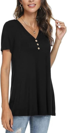 Bluza lejera pentru femei, top cu maneci scurte, neagra XL [1]