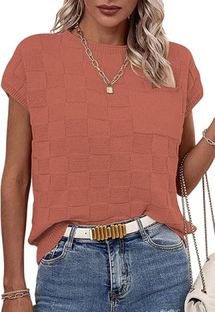 Bluza lejera pentru femei, top cu maneci scurte, Maro M [3]