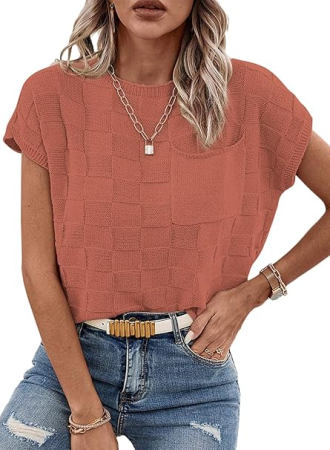 Bluza lejera pentru femei, top cu maneci scurte, Maro M [1]