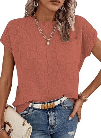 Bluza lejera pentru femei, top cu maneci scurte, Maro M [2]