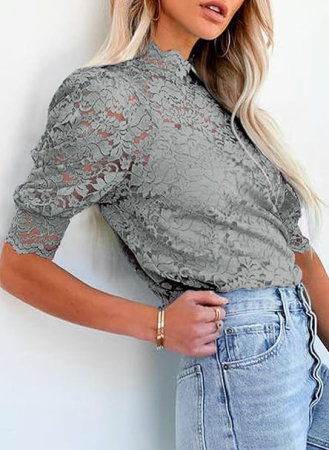 Bluza lejera pentru femei, top cu maneci scurte, dantele gri 2XL [2]