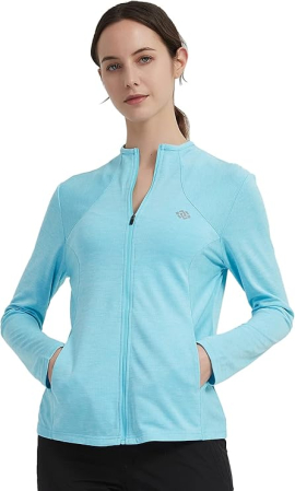 Bluza sport pentru femei, cu fermoar si buzunare, albastru deschis 2XL [1]